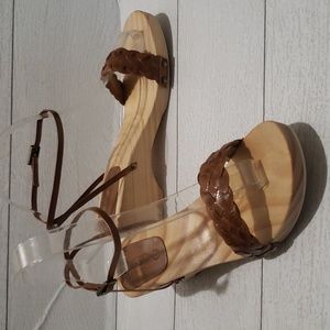 J. Crew new wood platforms ankle strap sandals 7